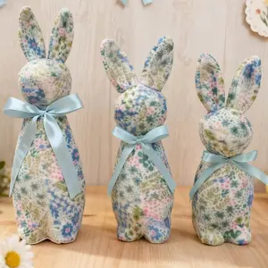 Easter Bunny Decorations Set of 3 - (12", 10", 9") Flocked Bunnies with Flower & Grass Patterns for Spring Table Centerpieces, Indoor Outdoor Garden Decor, Easter Home Accents & Party Supplies