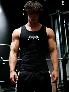 Men's Compression Muscle Vest, Tiktok Trend Fitness Set, Street Style Graphic Print, Sweat-Wicking Sports Wear, Ideal for Weightlifting, Strength Training Vests