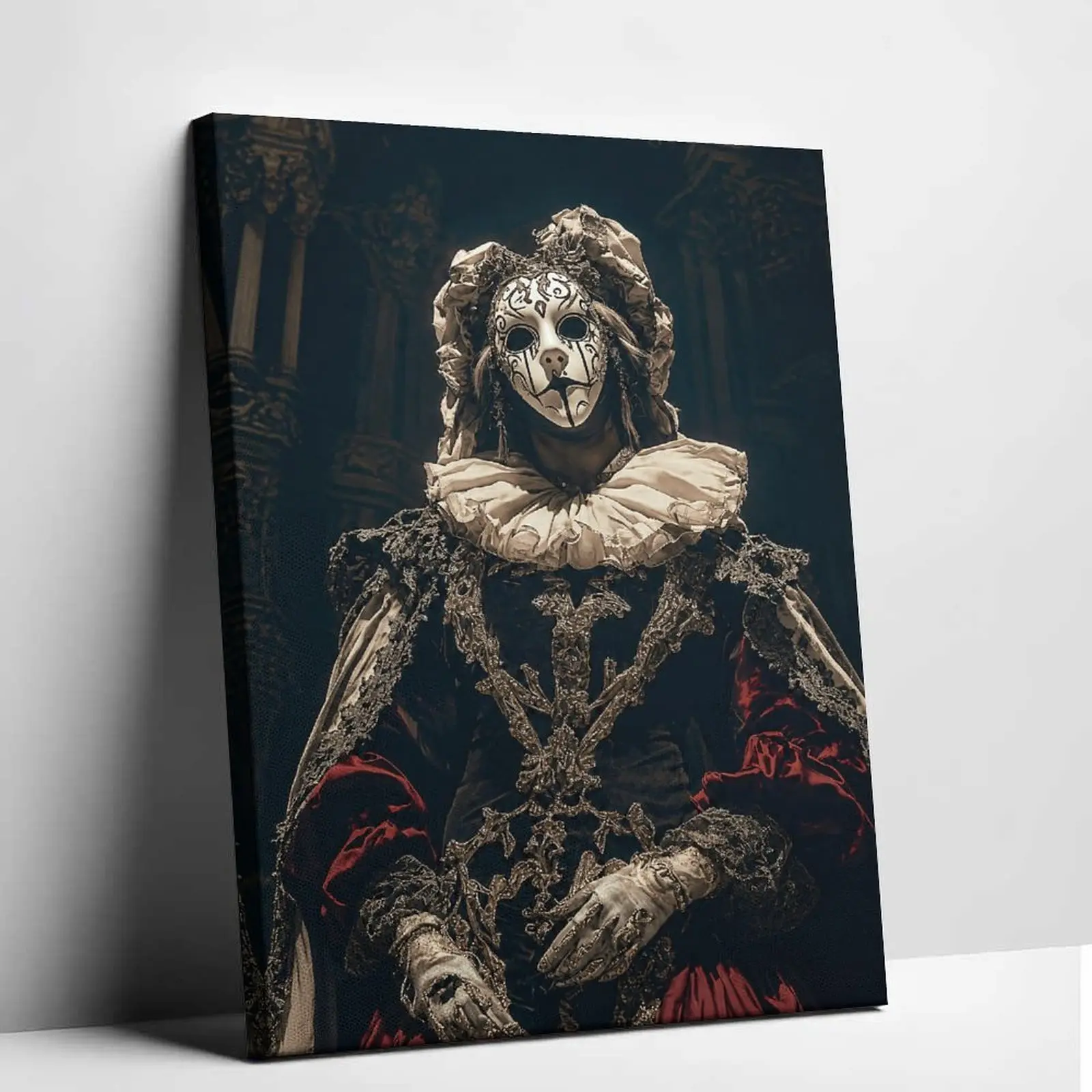Venetian Masquerade Jester Canvas Wall Art Baroque Gothic Mask Poster Print Vintage Royal Costume Canvas Painting Aesthetic Dark Carnival Picture Decor for Living Room Bedroom Studio