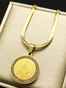 Vintage Crystal Saint Benedict Medal Necklace for Men Women Stainless Steel San Benito Party Gold Color Amulet Gift
