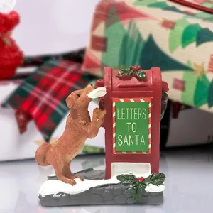 Creative Christmas Statue Sculpture Craft  Mailbox  Dogs Resin Figurine for Tabletop Bookshelf Birthday Home Decor Office
