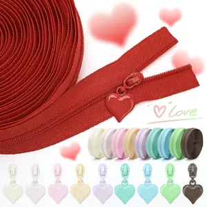Macaron Color Zipper 177 Inch + 10 Matching Heart Zipper Heads, Ideal for Bags Backpacks DIY Wallet Home Textiles Sewing Replacement