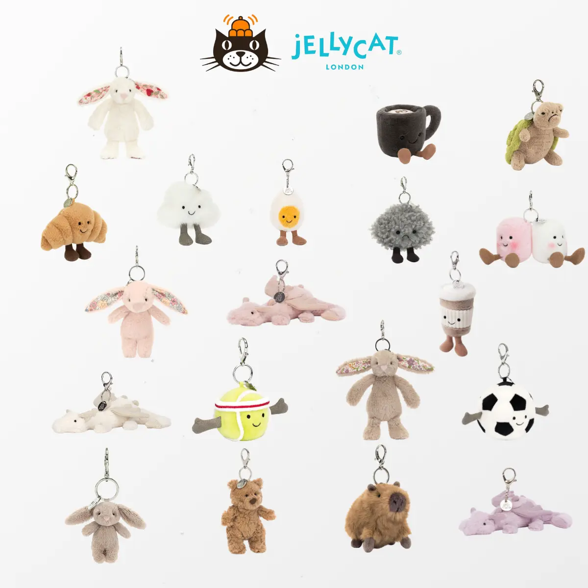 Authentic Jellycat Collectible Keychain - Cute Bag Charm Hanging Pendant, Ideal Gift for Backpacks, Car Keys Keychain Attachment Keychain Series