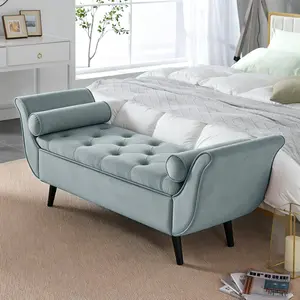 SZLIZCCC Velvet Storage Ottoman, 65" Long King Rolled Arm Bedroom End of Bed Bench, Bedroom Bench with Storage,Bedroom,Entryway, Living Room