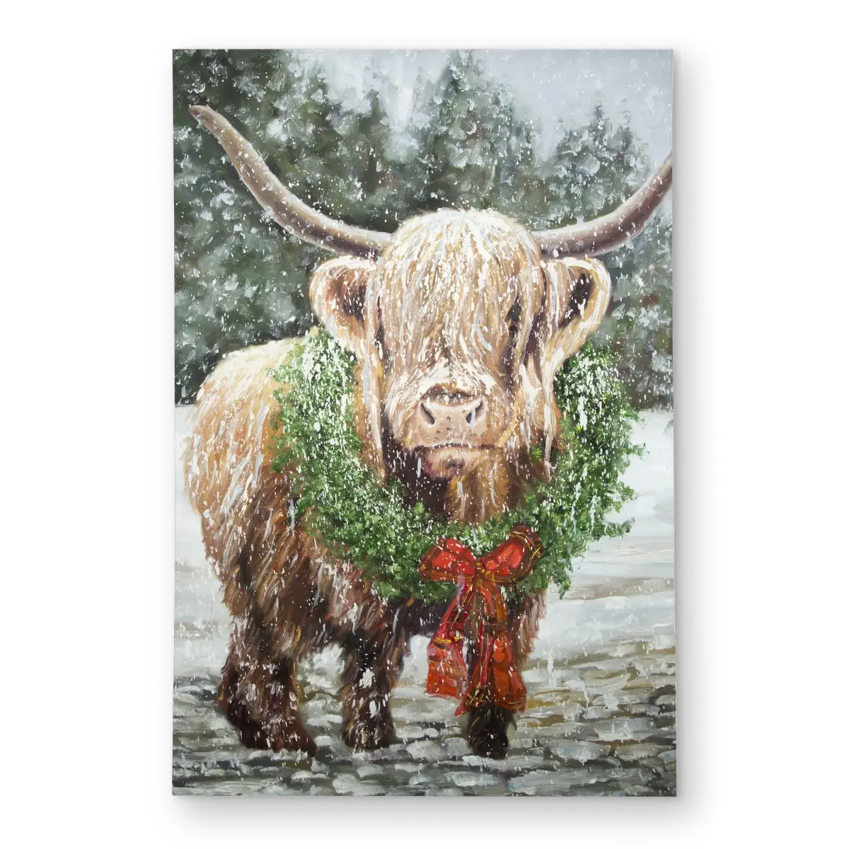 360 stand Christmas Cow Print Outdoor Rug - 4x6 ft Rectangle, Printed Easy-Clean Face, Rustic Charm, Suitable for Kitchen & Outdoor Areas, Rectangle Size, 4' X 6', Colorful Highland Cow Area Rugs, Winter Wonderland, Kitchen Porch