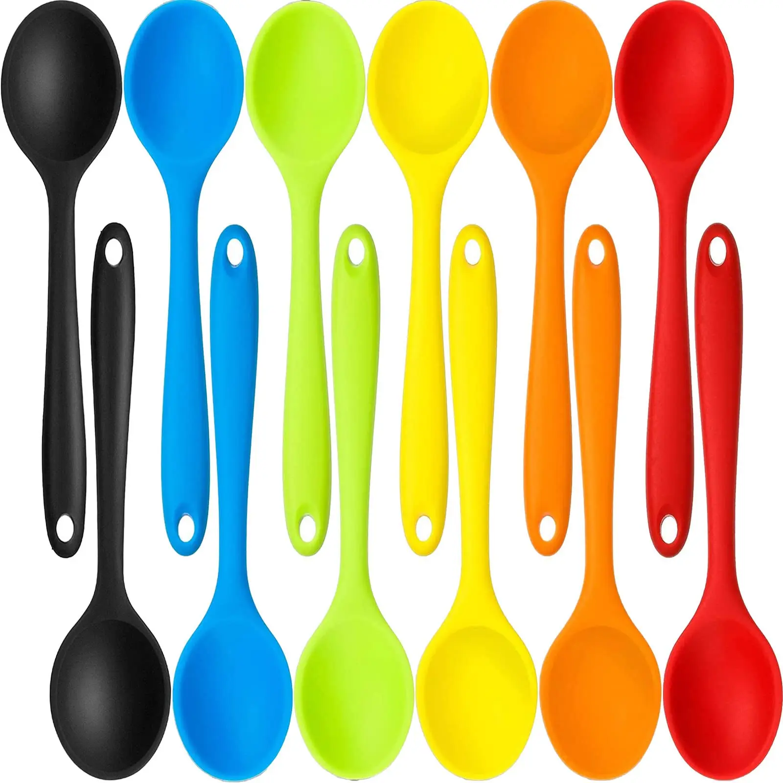 12 Pack Large Silicone Cooking Spoons 10.8'' Heat Resistant Kitchen For Serving Stirring Mixing  6 Colors