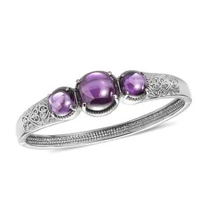 Amethyst Color Cubic ZirconiaBangle Bracelet in Stainless Steel 6.5 In