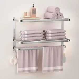 23 Inches 3-Tier Towel Racks for Bathroom with Towel Bars Multilayer Hotel Towel Shelf Stainless Steel Wall-Mounted Brushed Finish Holder with Towel Shelves