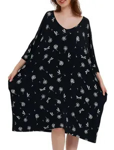 KFUBUO Plus Size Nightgown for Women V-Neck Sleep  Dress Pjs Lounge Short Sleeves Sleepwear With Pocket Fit S-5XL Pajamas Elastic Loungewear Breathable Fabric