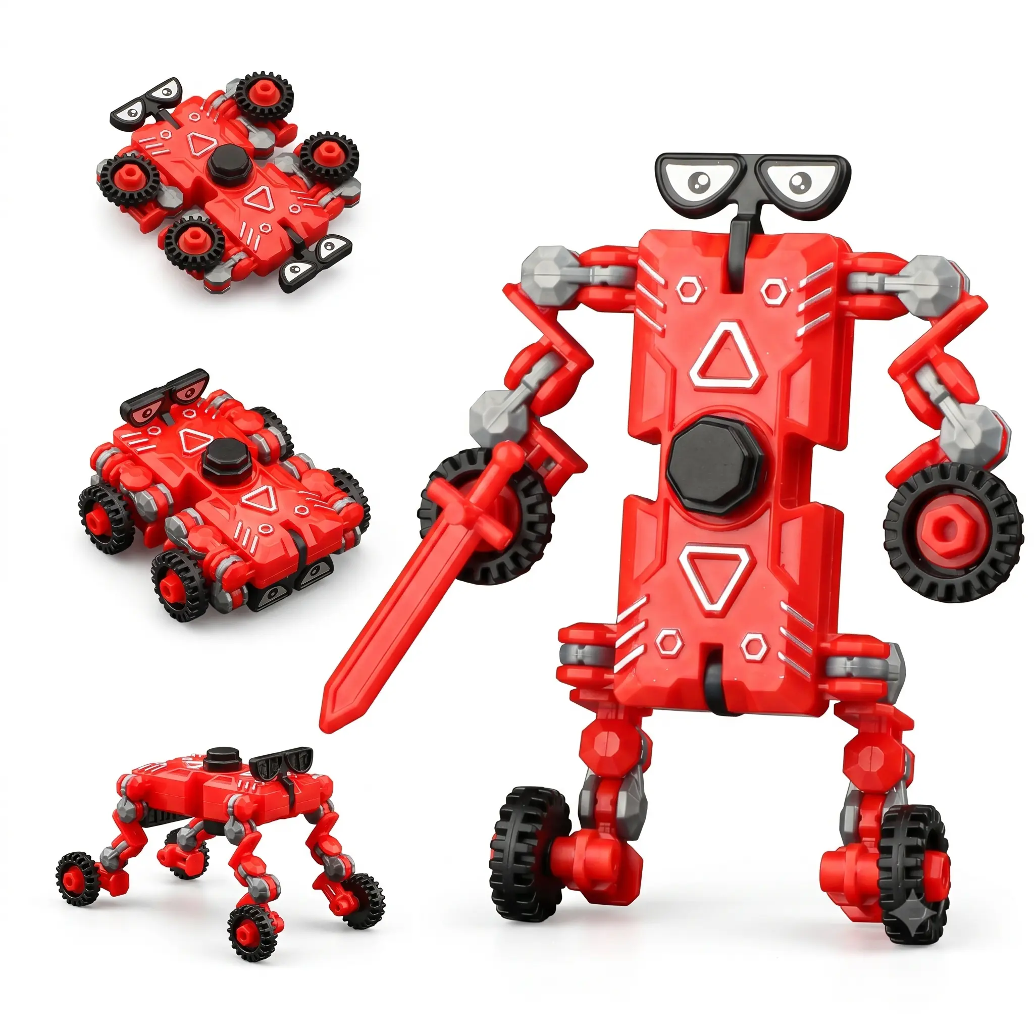 3PCS Plastic Transforming Fingertip Spinner Robot, Multi-Form Deformable Fidget Tool with Flexible Joints, Stackable Rotation Unisex Stress Relief Stimming Tool for 6-8 Years Kids, ADHD Users