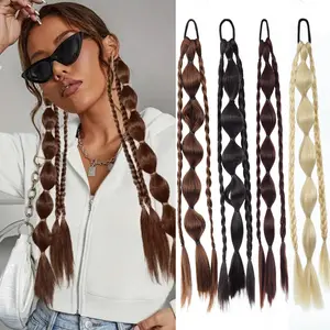 Women's wig ponytail with bubble braids, tie-back boxing braids, fashionable synthetic fiber artificial hair ponytail
