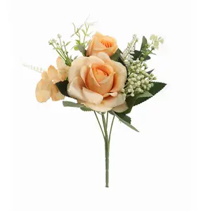 Handmade Silk Rose Ornaments - UV-Resistant Artificial Flower Arrangements with Tricolor Filler Garden Roses, Daffodil Plants & Preserved Real Angel Figurine for Wedding Decorations & Living Room Table Display