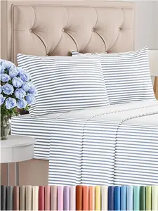 Cal King Size 4 Piece Sheet Set - Comfy Breathable & Cooling Bed Sheets Set - Hotel Luxury Bedding for Women, Men, Kids, Teens, Boys & Girls - Deep Pockets & Wrinkle Free - Oeko-Tex - Blue Stripes 2 CGK Unlimited