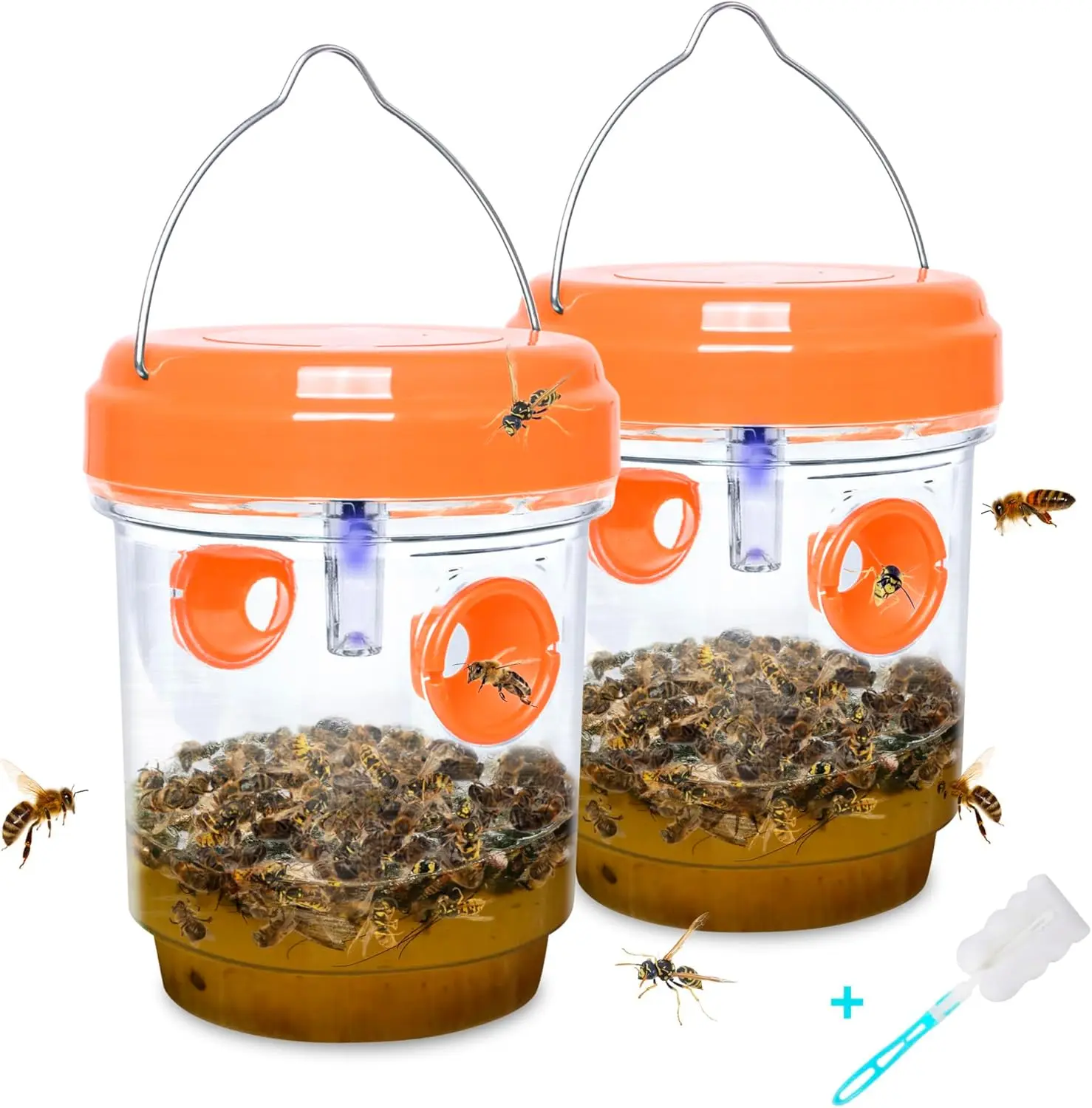 2 Pack Solar Powered Wasp Traps Outdoor Hanging Yellow Jacket Trap Carpenter Bee Trap for Hornet Wasps Reusable Wasp Catcher Bee Catchers for Outside Garden Patio