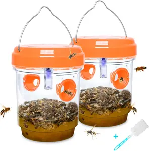 2 Pack Solar Powered Wasp Traps Outdoor Hanging Yellow Jacket Trap Carpenter Bee Trap for Hornet Wasps Reusable Wasp Catcher Bee Catchers for Outside Garden Patio