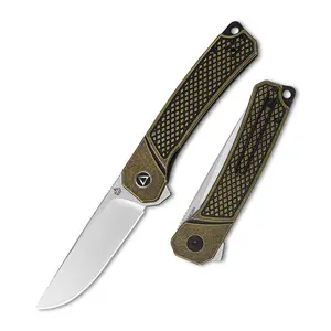 QSP Osprey Liner Lock Folding Knife, 3.25" Sandvik 14C28N Steel Blade, Brass Handle, Ceramic Ball Bearings with Flipper, Reversible Wire Deep Carry Clip, 7.5" Overall Length
