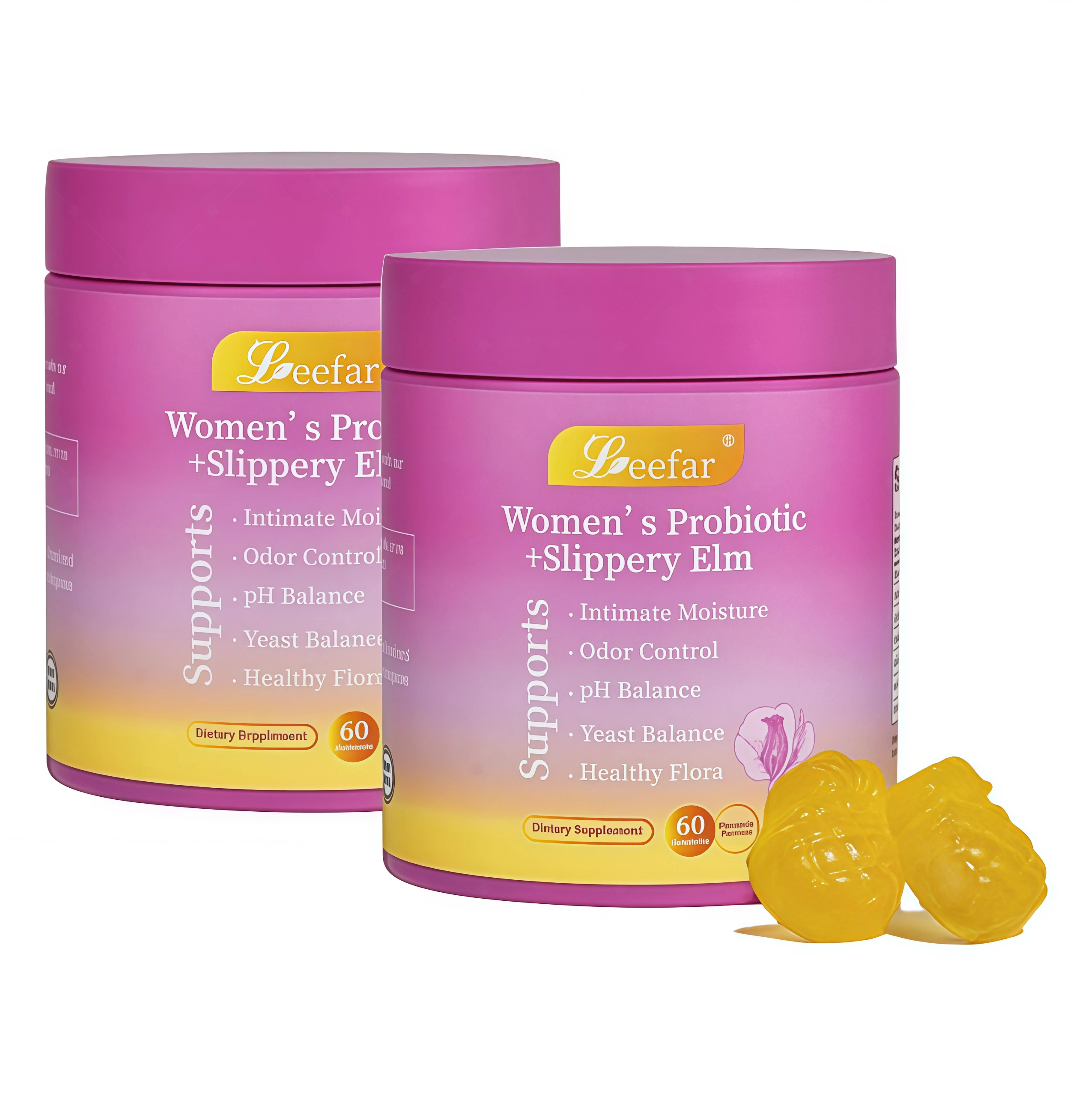 2 Piece LEEFAR Her Probiotics Gummies DK - All in One Solution with Slippery Elm and Prebiotics & Lactobacillus Probiotic Blend for Women's pH Balance and Dryness Hawaiian Pineapple Gummies Dietary Supplement