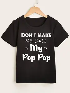 PUEMCO Kids' Cotton Fitted Short Sleeve T-Shirt - "Don't Make Me Call My Pop Pop" Letter Print Funny Family Graphic, Unisex Casual Novelty Top for Warm Days