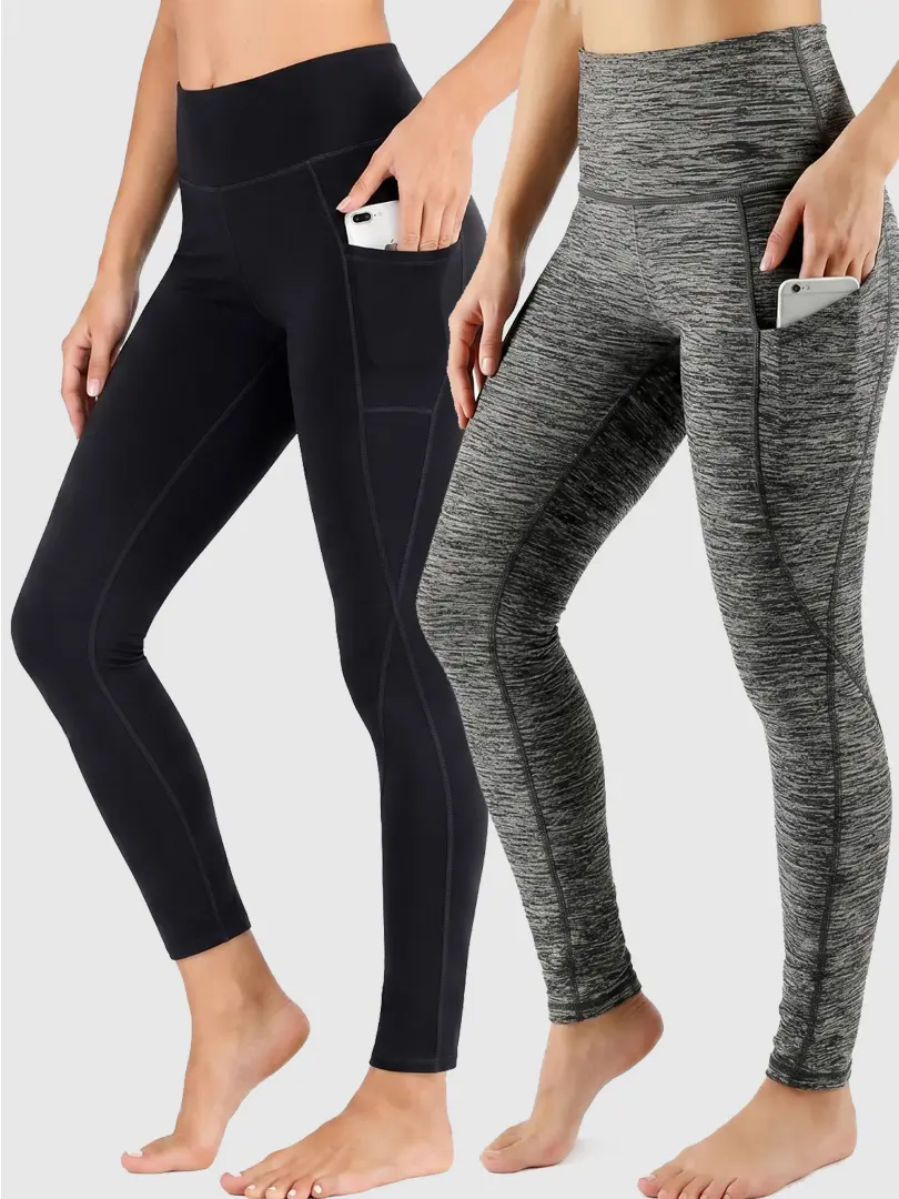 Women High Waist Yoga Leggings with Side Pockets 4-Way Stretch Soft Workout Running Gym Pants For Outdoor Daily Wear