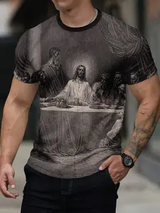 Men's Short Sleeve Renaissance Pattern T-Shirt, American Style 3D Print, Fitness Outdoor Training Wear, Comfortable Fabric, Sportswear, Active T Shirts