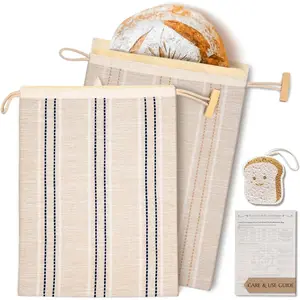 Beeswax Bread Bags for Sourdough (2 Pack), Sourdough Bread Bags with Removable Beeswax Lining, Cute Cleaning Sponge and Friendly Guide for Beginner, Food Storage Container for Sourdough