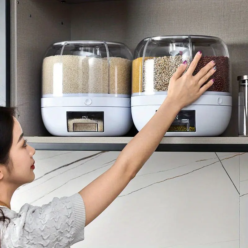 1pc Rotating Grain Storage Box Divided Rice Bucket, Large Capacity Cereal Container, Moisture-proof Insect-proof Sealed Storage Containers For Rice, Cereals, Grains, Flours, Pet Food, Household Rice Dispenser, Food Storage Ja