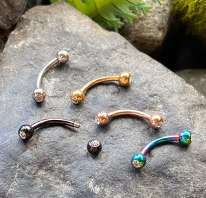 5pc Bulk Pack Five Colors Ion Plated Steel Gem Eyebrow Rings 16g Body Jewelry