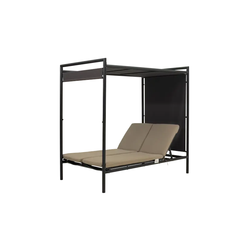 Outdoor Patio Daybed with Adjustable Canopy Bed, Double Chaise Lounge with 5 Position Adjustable Backrest and Cotton Cushions for Patio, Yard, Balcony, Poolside