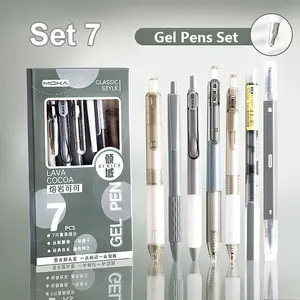 7-Piece Gel Pen Set 0.5mm with Black Highlighter & Ballpoint Pen for School Office Writing Supplies