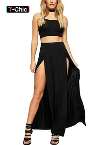 Women's Solid High Waist Split Hem Skirt, Boho Casual Skirt for Daily Outdoor Wear, Women's Bottoms for Spring & Fall