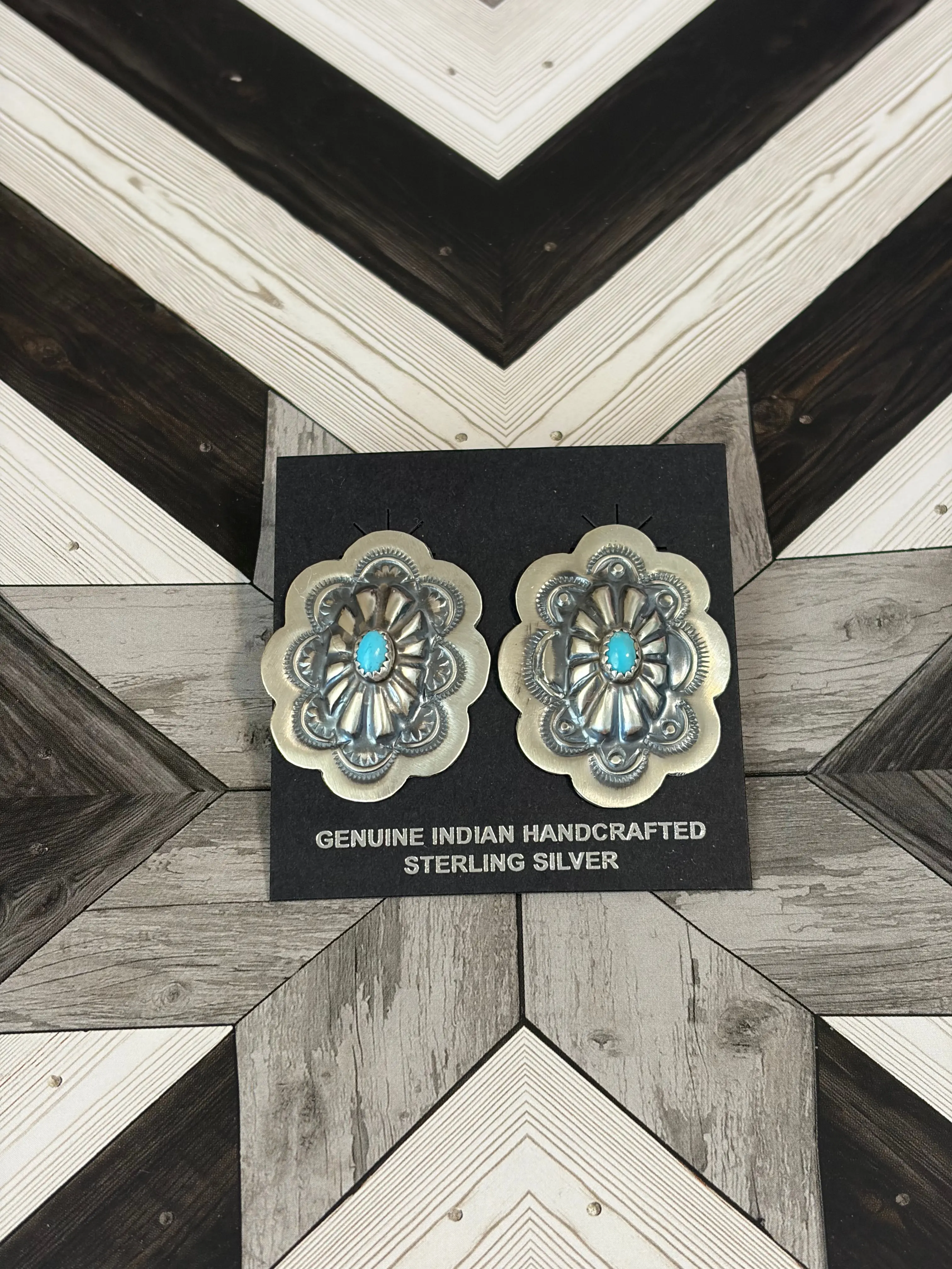 Navajo - Lavina Benally - Kingman Turquoise Concho Earrings