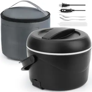 Electric Lunch Box, 37oz Portable  Warmer with 12V/24V  & 120V  Plugs, Spill-Proof, , Dishwasher-Safe, No Microwave Needed, with Utensil Set & Carry Bag (Graphite Black)