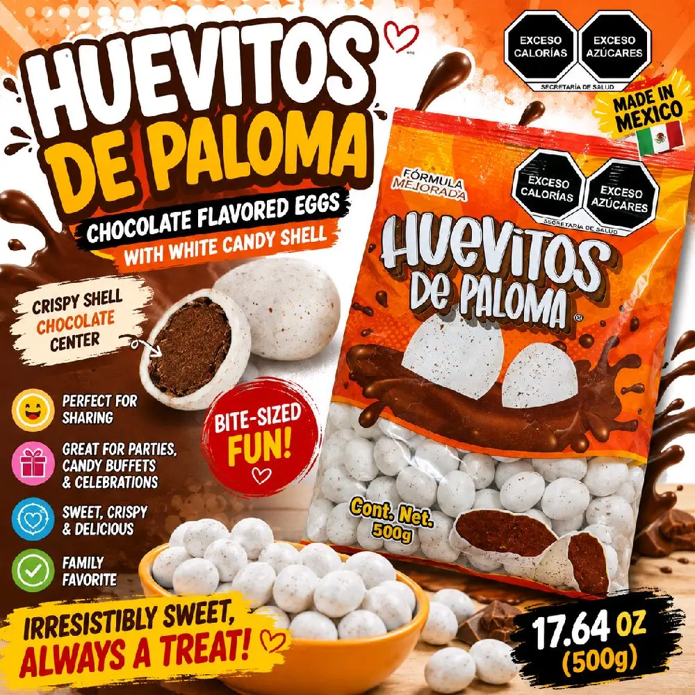 Huevitos de Paloma Chocolate Flavored Eggs with White Candy Shell (17.64 oz / 500 g)