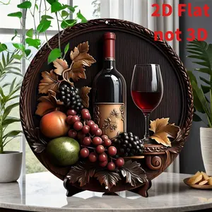 Wine And Grapes Round Iron Sign - Heavy-Duty, Waterproof, Pre-Drilled, Weather-Resistant, HD Printing - Premium Quality Wall Decor For Home, Bar, Cafe - Metal Art, 8x8 - Single Pack, metal wall sign Vintage Metal Tin Sign home decor plaque funny bar sign