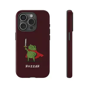 Huzzah Faux Embroidered Phone Case Frog With Sword Corduroy Embroidered Medieval Frog iPhone Case Funny DnD Case Renaissance Frog Case