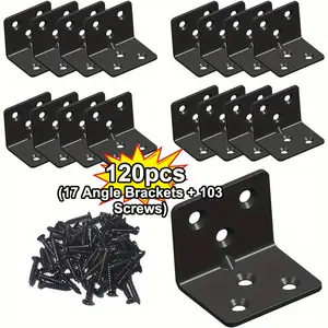 Heavy-Duty Bracket Set, 120-Piece Pack, 17 Shelf Brackets, 103 Screws, 6-Hole Pre-Drilled, Thickened Steel, L-Shaped