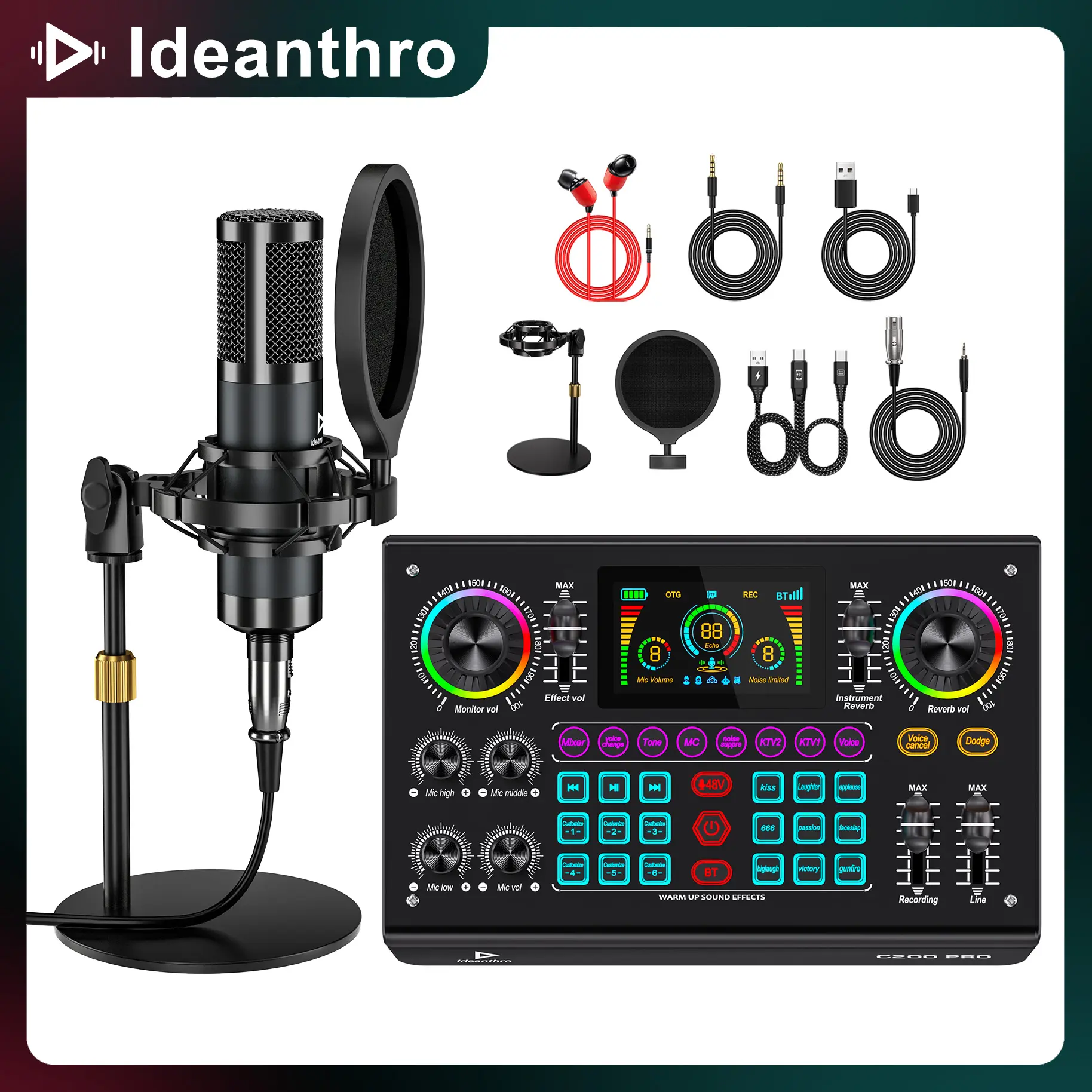 C200 PRO-P15 (C200Pro-P15(disc)) Sound Card for Streamers - Dual-Core DSP Chip, 2-Microphone & 2-Headphone Support, Adjustable Tone, Multiple Voice Changer Settings, Enhanced Audio Quality, Black Friday Deal, Compatible with Most Live Streaming Platforms