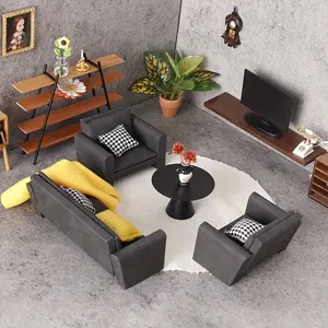 Mini Black Dollhouse Sofa, Miniature Furniture with Pillow & Blanket 1:12 DIY Model for Living Room Scene Photography, Perfect Holiday Gift Choice