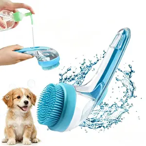 2-in-1 Pet Bath Brush with Soft Silicone Bristles Dog & Cat Shampoo Dispenser for Long/Short Hair Rich Lather Effortless Washing Adjustable Set