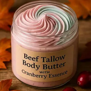 Beef Tallow Body Butter with Cranberry Essence - Skin Care Product Featuring Cranberry Essence