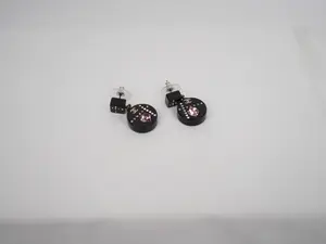 Pre-owned Chanel Heart Coco Mark Earrings Black Rhinestone