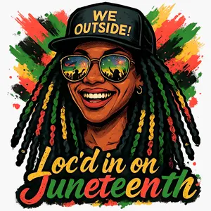 LOC'D IN ON JUNETEETH DTF TRANSFER FOR T-SHIRTS with Vibrant Rasta Colors and Bold Statement Design