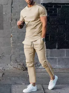 “2-Piece Men's Matching Short-Sleeve & Pants Set | Casual Athletic Street Trend Style | Side Contrast Stripes | Perfect for Outdoor Sports & Daily Commute”