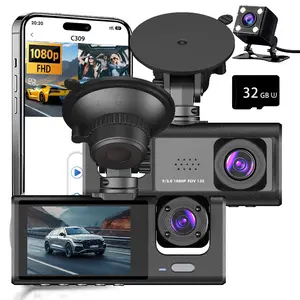 Triple Lens Dash Cam Full HD 1080P Sleek Design | WiFi Enabled Car Recorder with Night Vision, Loop Recording & G-Sensor | 2” Display Driving Camera with 32GB Card for Commuters & New Drivers | Perfect for City Driving, Parking Protection & Everyday Safet
