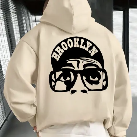 Men's Casual Loose Hooded Sweatshirt, Streetwear Sweatshirt, Graphic Streetwear Clothing, Letter Boy Graphic Print Fleece Pullover, Fall & Winter Outdoor Wear, Versatile Top, Graphic Print Hoodie