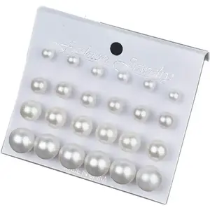 Women’s Pearl Stud Earrings, White Pearl CZ Earrings — Bridal Simulated Pearl Rhinestone Pearl Stud Earring Jewelry Set for Wedding, Birthday, Christmas (12 pairs)