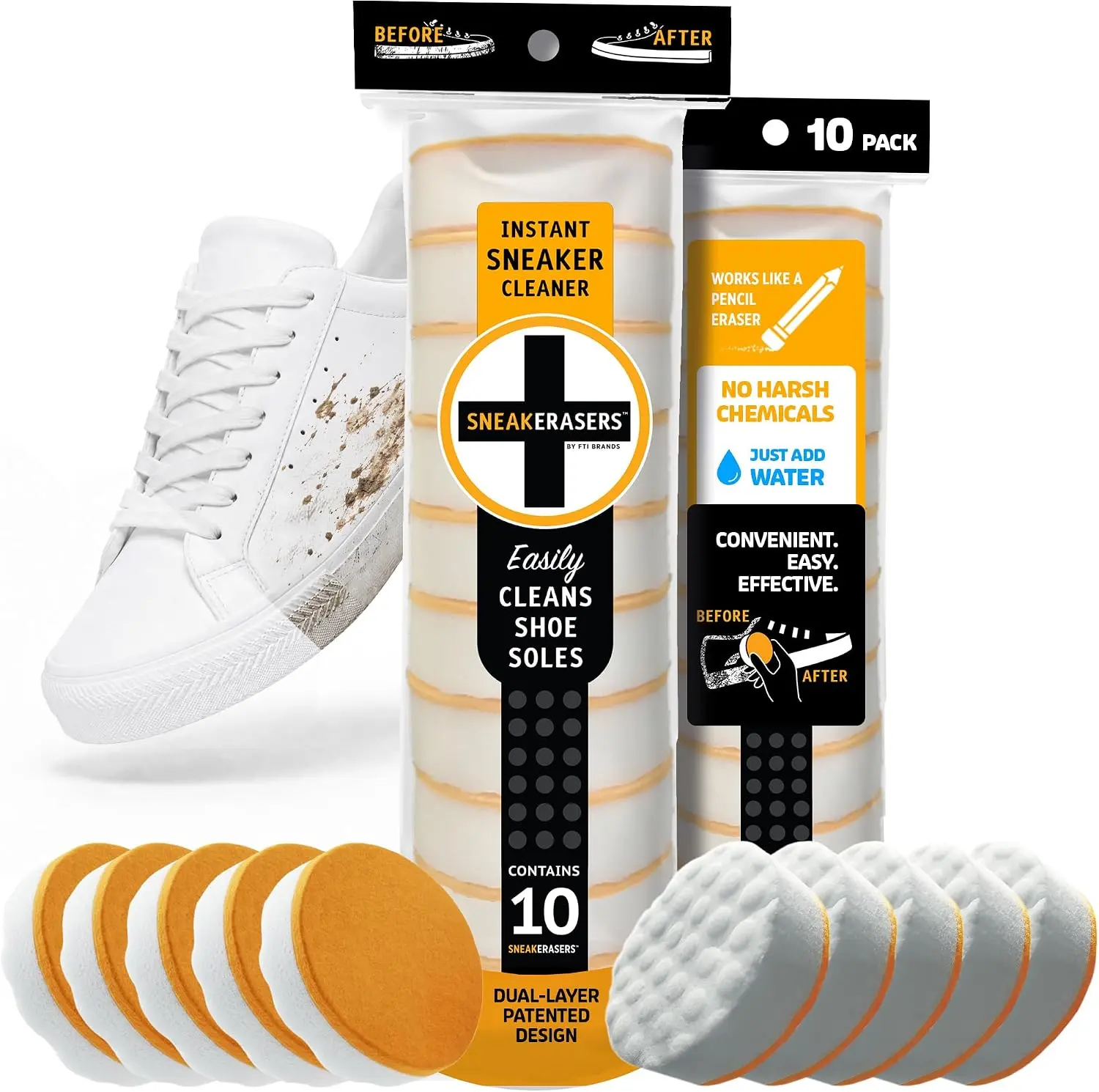 SneakERASERS Disposable Shoe Cleaning Erasers - Dual-Sided Footwear Cleaner (10 Count)