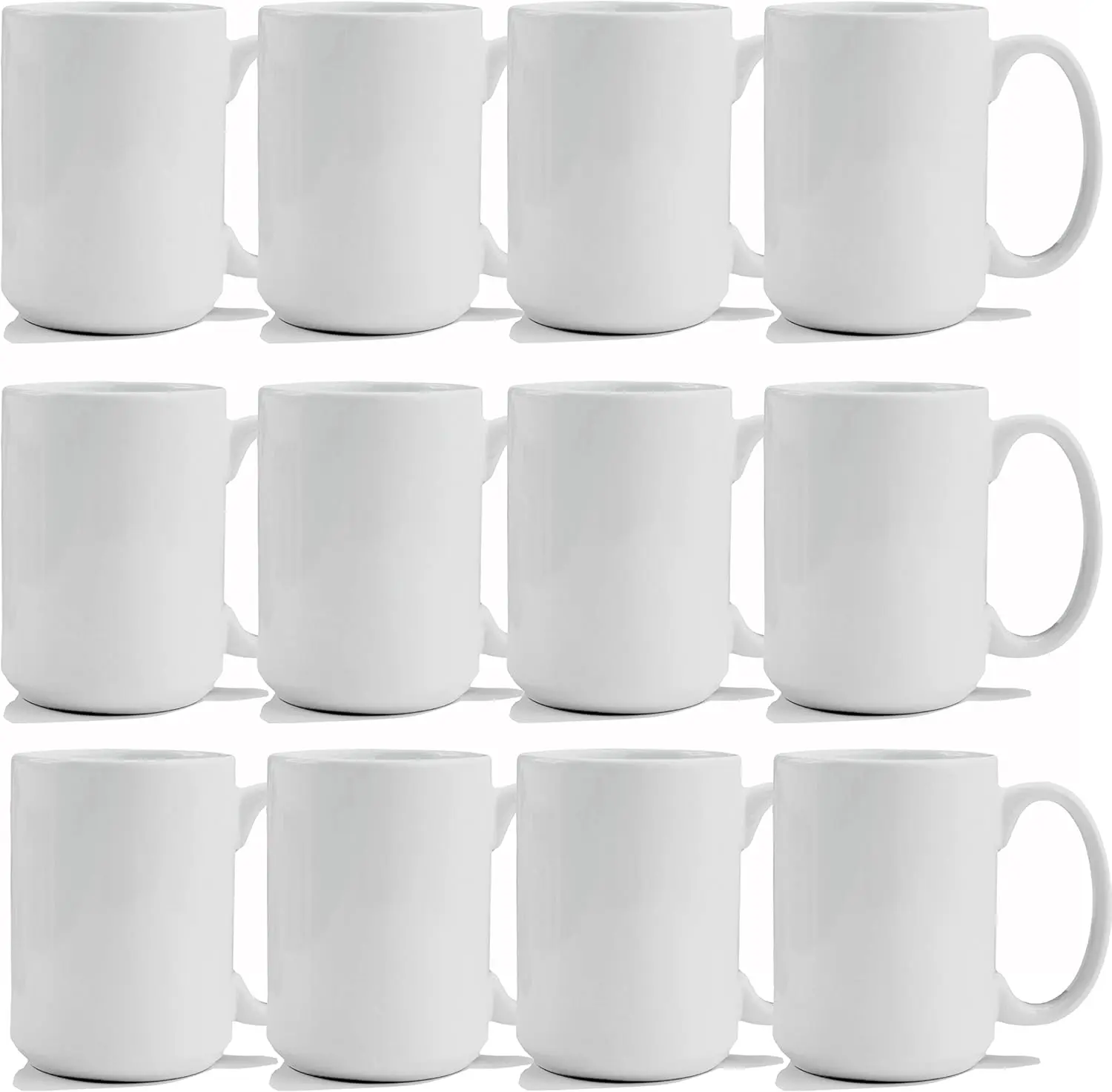 15 oz Sublimation Blank Wide Mouth Ceramic Mug Kit - Sturdy Customized Bulk Drinkware Set of 12 for Coffee, Latte, Hot Cocoa, Resistance