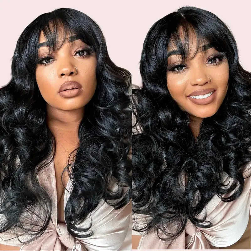 Glueless Human Hair Wigs with Bangs for Black Women 180  display picture 1
