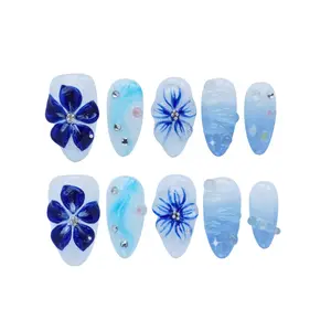 [10Pce]  Almond Shape Acrylic 3D  Reusable Handmade Press-On Nails -, Natural Finish, Durable & Elegant Design (2025 Edition), Ideal for Everyday Office Weart